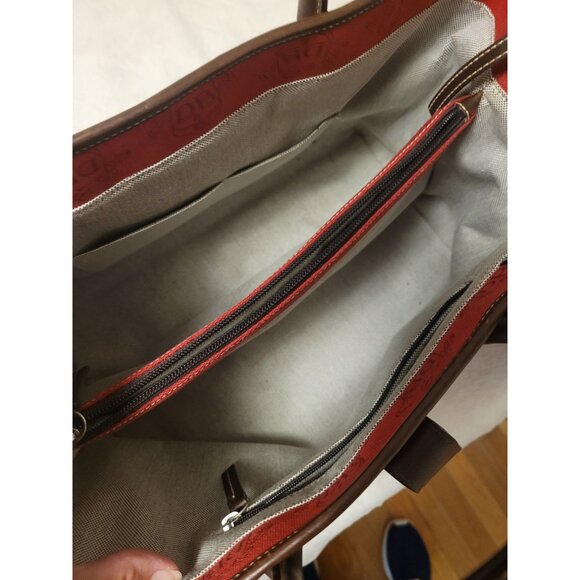 Dooney & Bourke Red Canvas Leather Satchel Tote Bag Matching Pouch Classic Prep - Picture 10 of 12